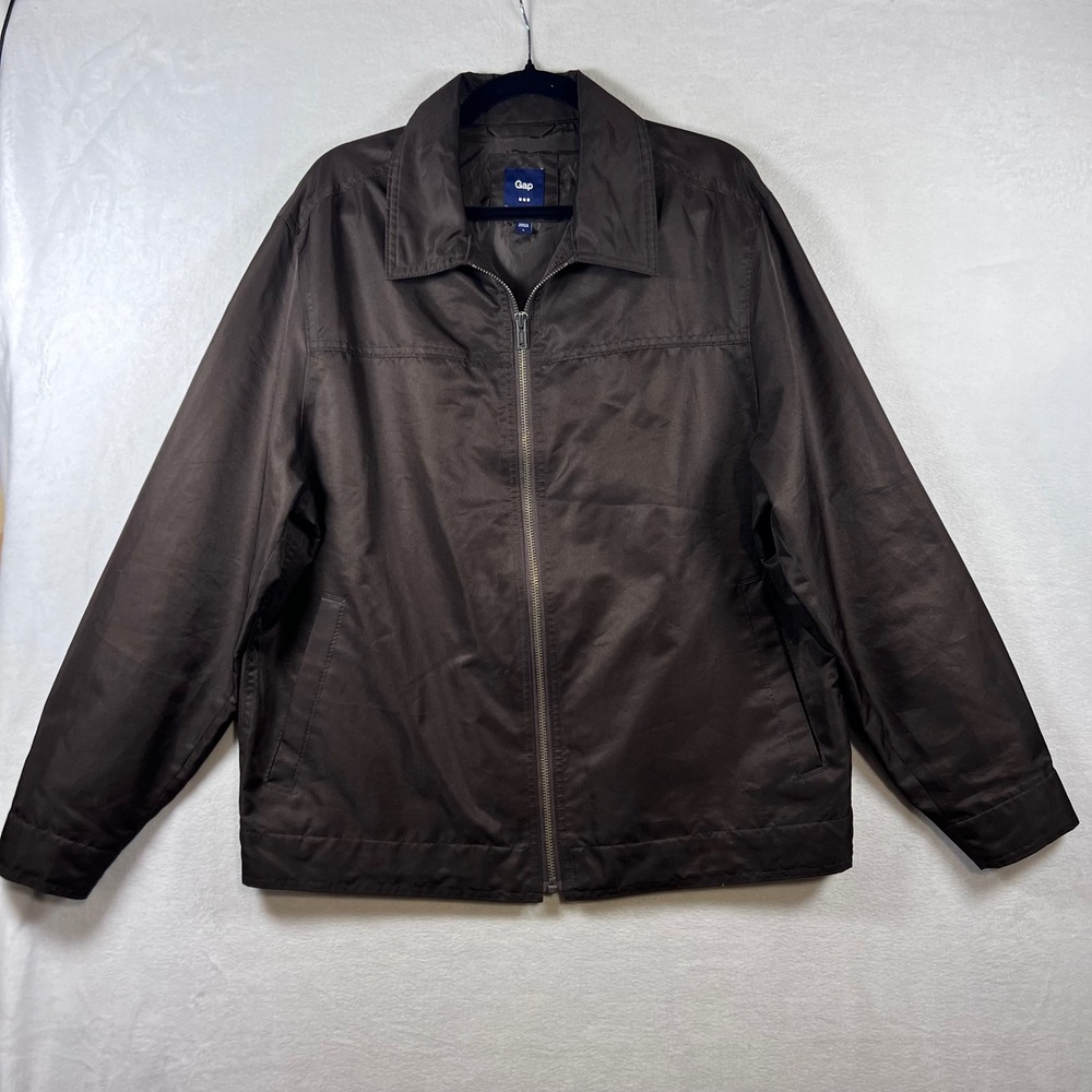 Y2K Gap Mens Harrington Jacket Brown Full Zip Polyurethane Coated Large